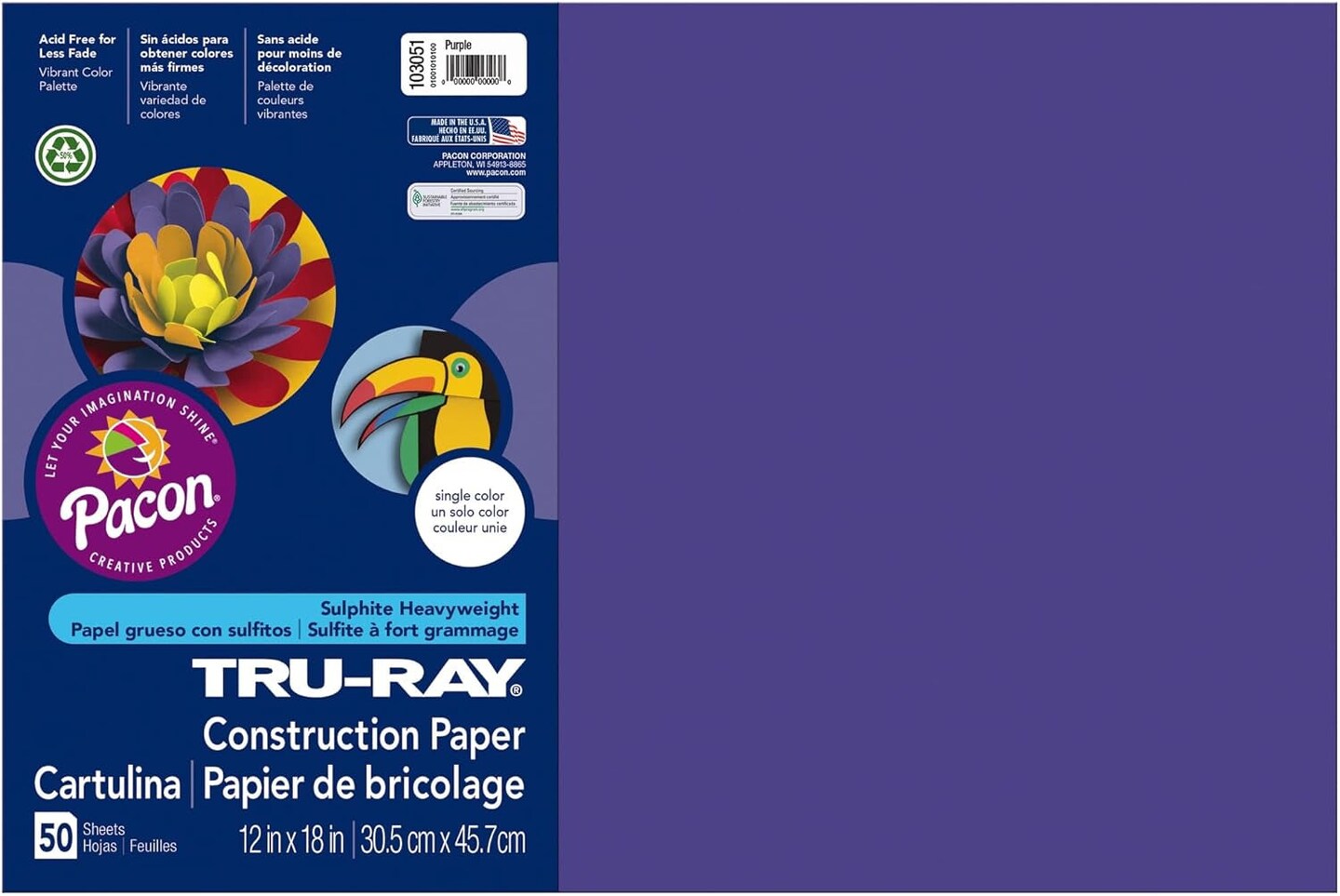 &#xAE; Construction Paper, 50% Recycled, 12&#x22; X 18&#x22;, Purple, Pack of 50