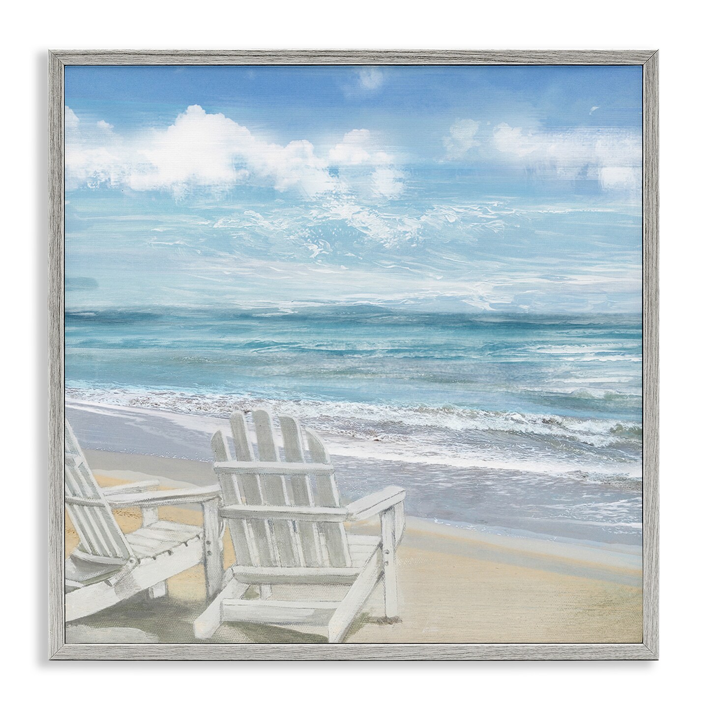 Stupell Industries White Adirondack Chairs on Beach Framed Giclee Art