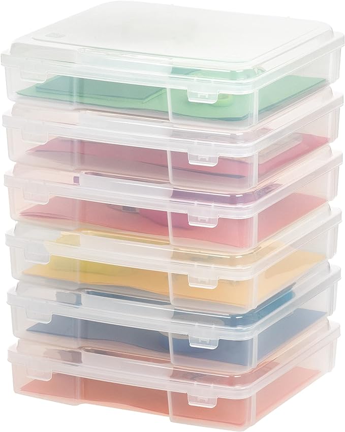 6 Pack of 8.5&#x22; x 11&#x22; Portable Project Storage Case with Snap-Tight Latch, Plastic Container for Board Games Scrapbook Paper Magazine Document Kid&#x27;s Toys Craft Hobby Art Supplies, Clear