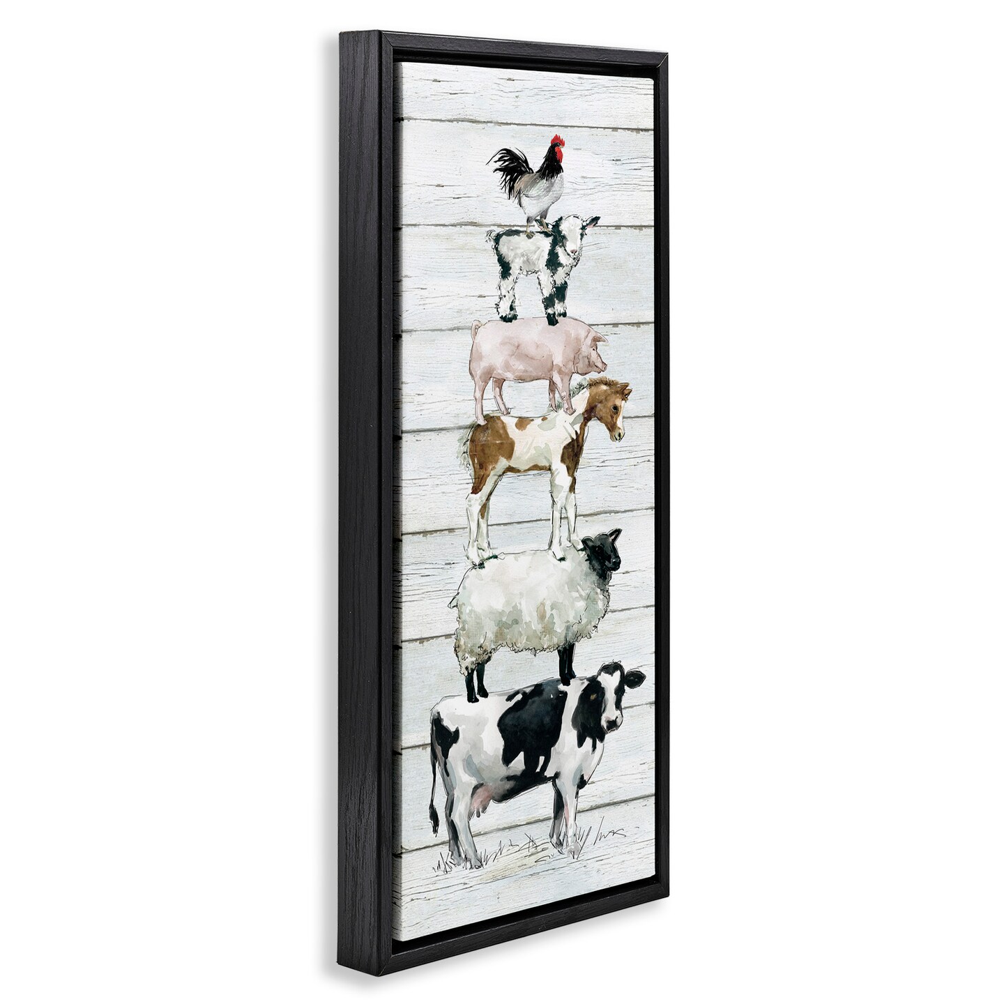 Stupell Industries Country Farm Animal Stack Framed Floater Canvas Wall Art