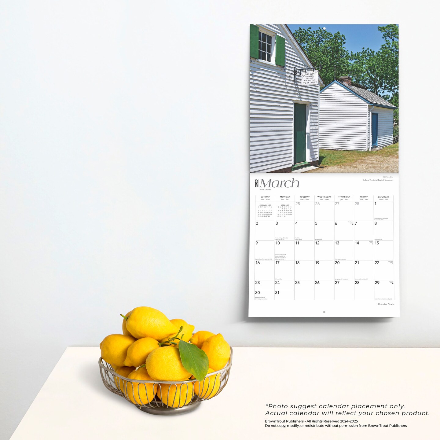 Hoosier State | Indiana Places | 2025 12 x 24 Inch Monthly Square Wall Calendar | Plastic-Free | BrownTrout | USA Indianapolis Midwest State Nature