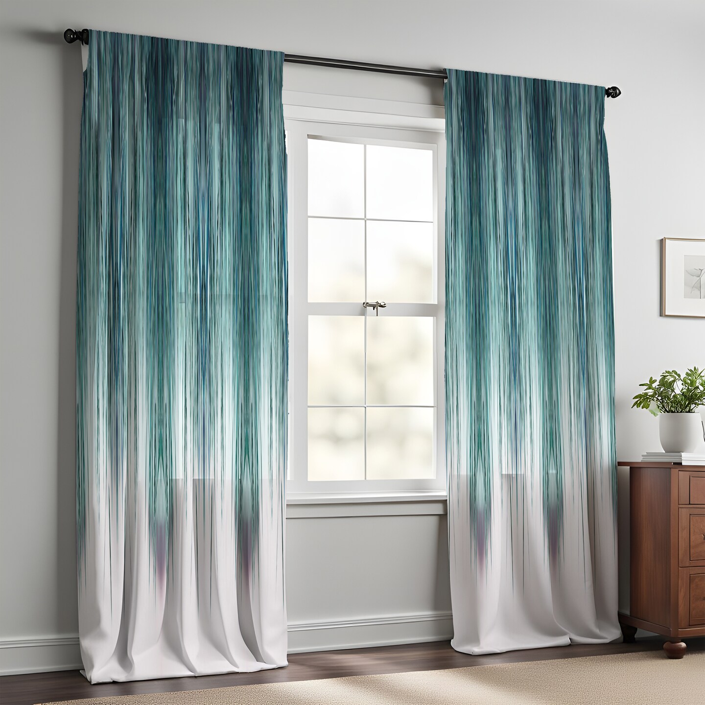 product name is Abstract Striped Peacock Rain Window Curtains | Unlined, Lined, Sheer and Room Darkening Options 0016