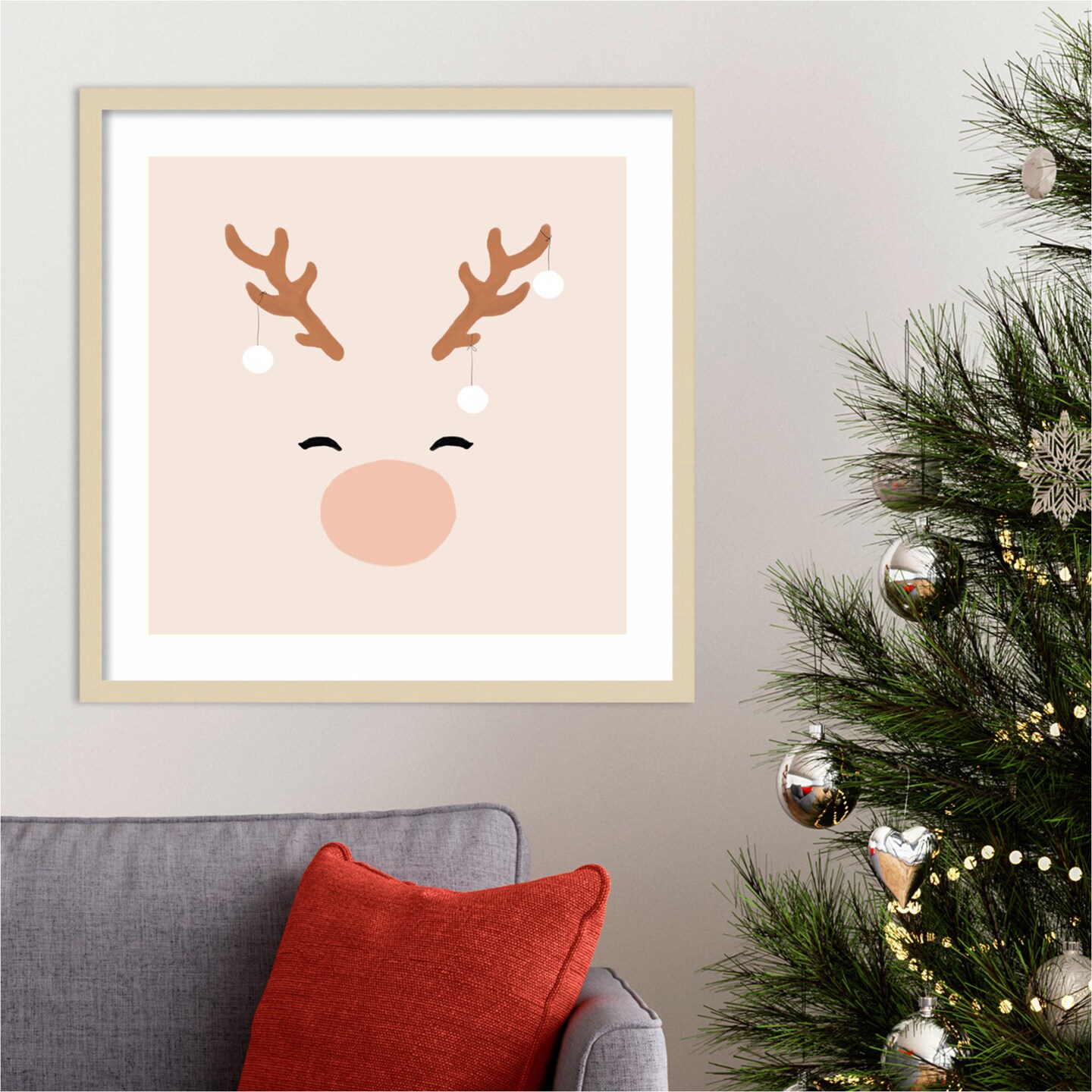Deer a Baubles by Orara Studio Wood Framed Wall Art Print