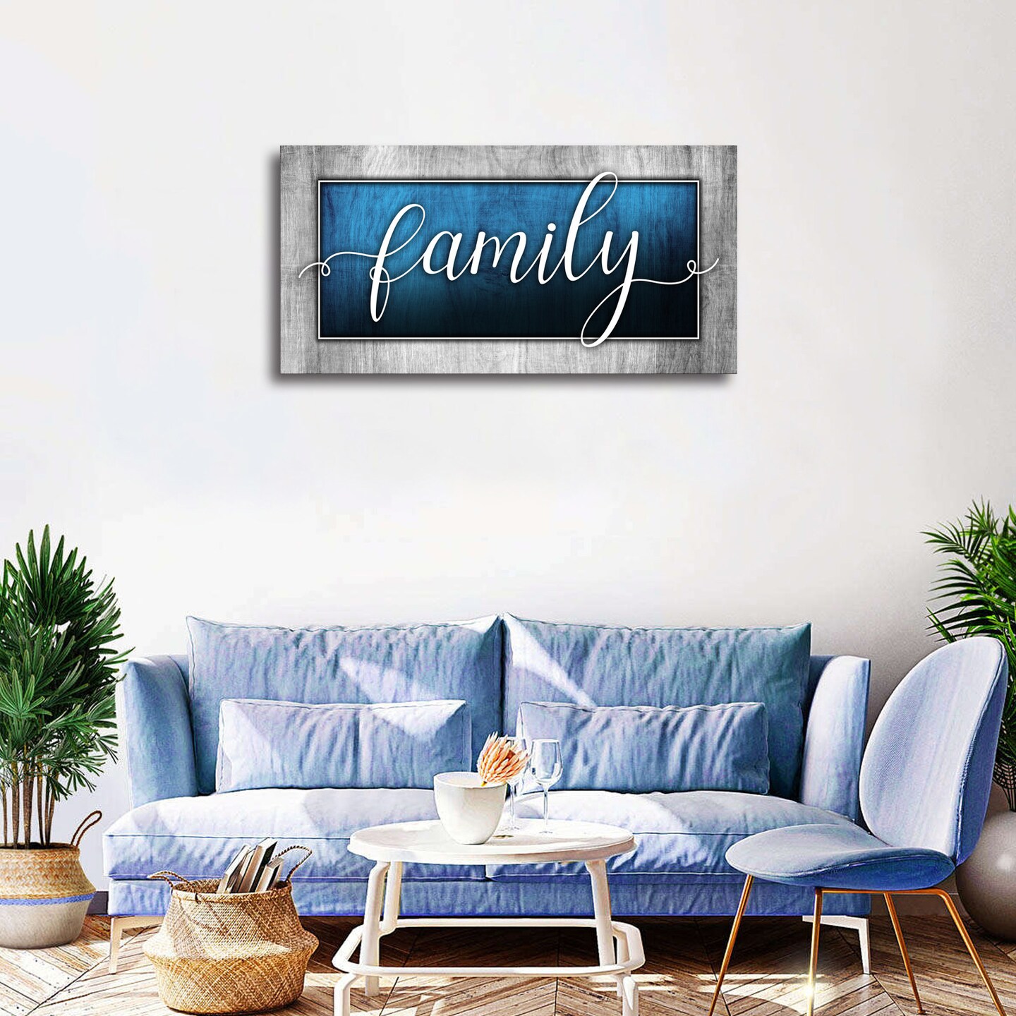 Family Canvas Wall Art - Navy Blue Decor - Family Word Sign - Modern Canvas Prints for Bedroom &#x26; Living Room