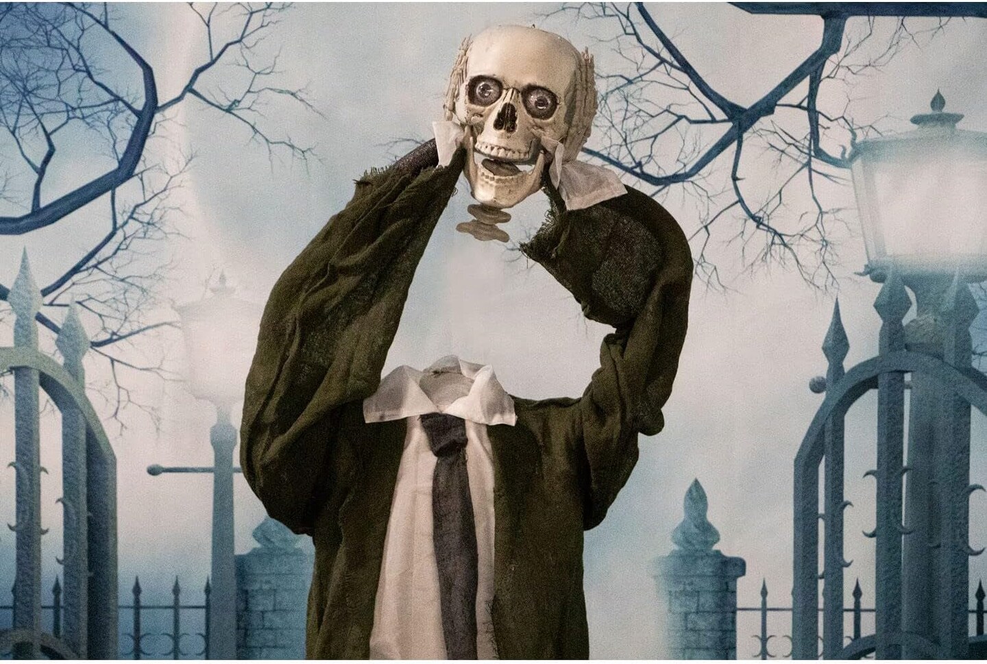 Life-Size Animatronic Scary Talking Headless Skeleton with Touch Activated Lights and Sound, Battery-Operated Indoor or Covered Outdoor Halloween Decoration