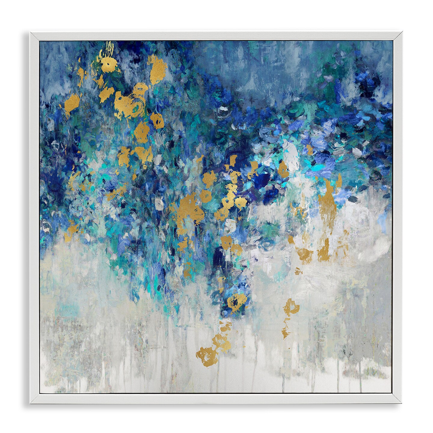 Stupell Industries Abstract Blue Gold Paint Design Framed Giclee Art