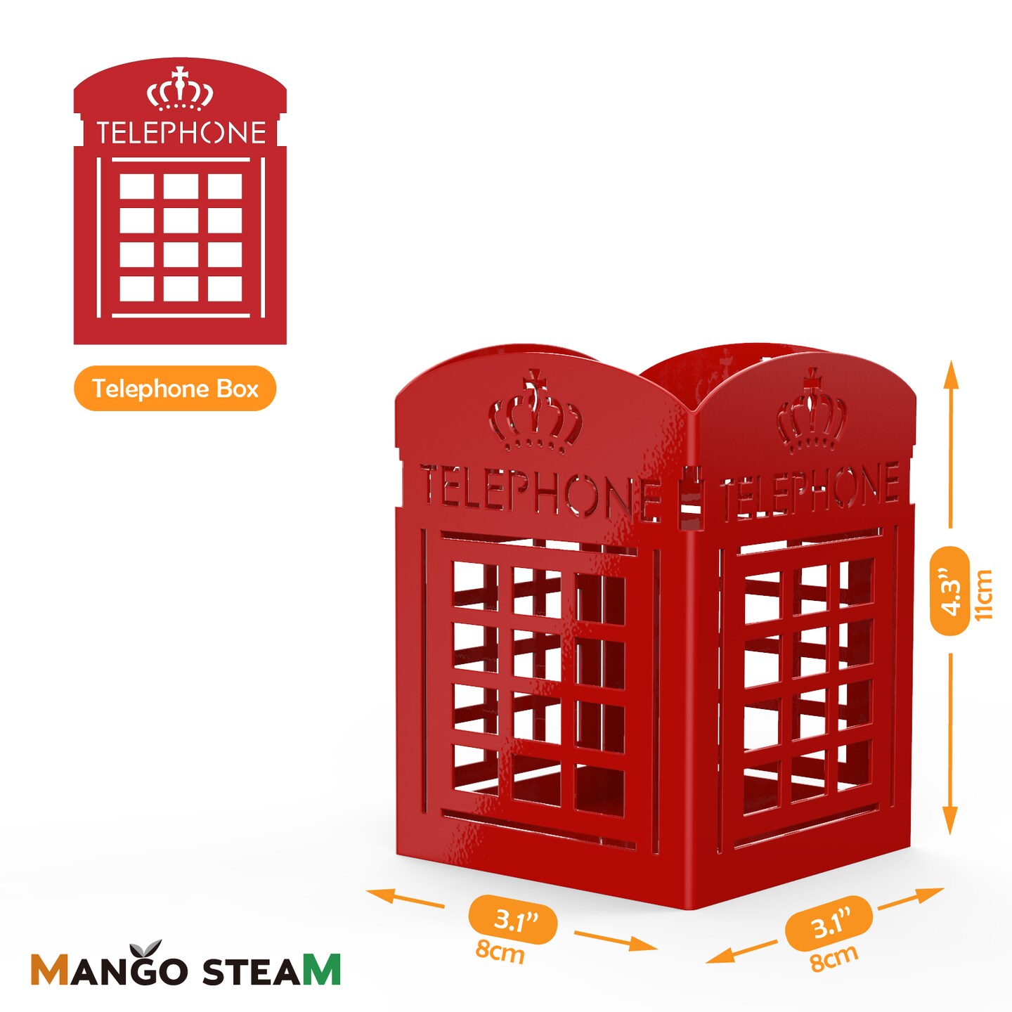 Mango Steam Tabletop Telephone Booth Pencil Cup Holder, Organizer