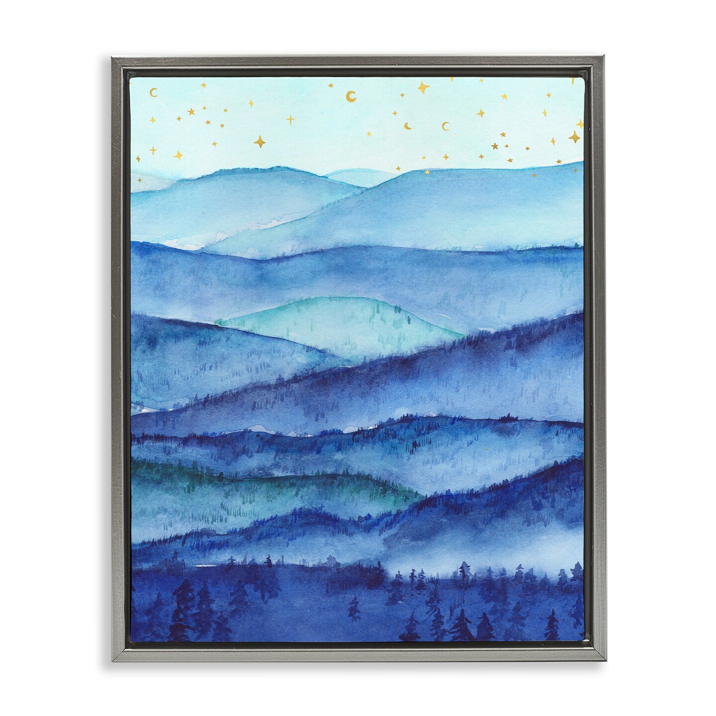 Stupell Industries Blue Mountains &#x26; Trees Scenery Framed Floater Canvas Wall Art