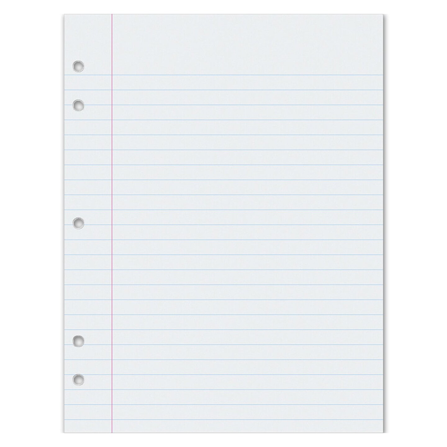 Composition Paper, White, 5-Hole Punched, Red Margin, 3/8" Ruled, 8" x 10-1/2", 500 Sheets