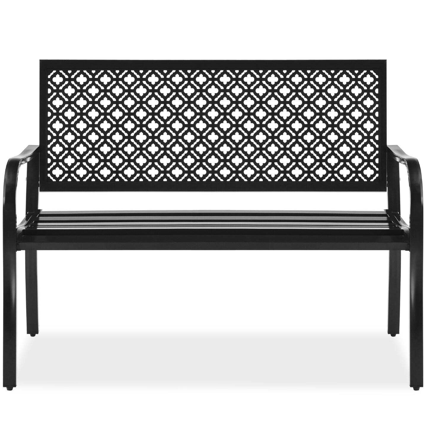 Best Choice Products Indoor Outdoor Steel Garden Bench w/ Geometric Backrest, Foot Levelers