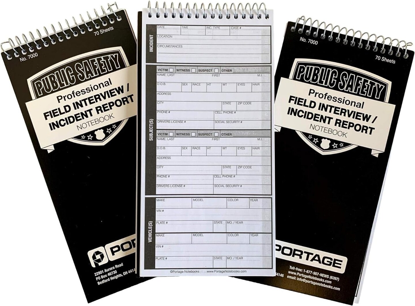 Public Safety Notebook &#x2013; Spiral Notebook, Notepad, Writing Pad with Template for Interviews, Accidents &#x26; Incident Reports, Field Book for Police &#x2013; 4 X 8 Inches, 70 Sheets / 140 Pages (Pack of 3)
