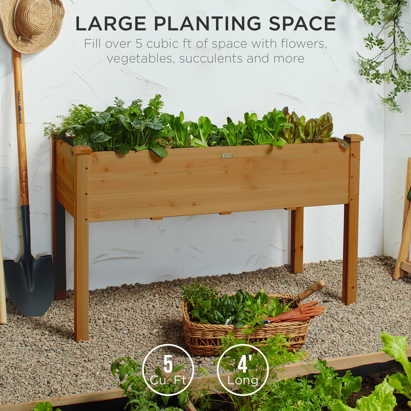 Best Choice Product 48x24x30in Raised Garden Bed, Elevated Wooden Planter for Yard w/ Foot Caps, Bed Liner