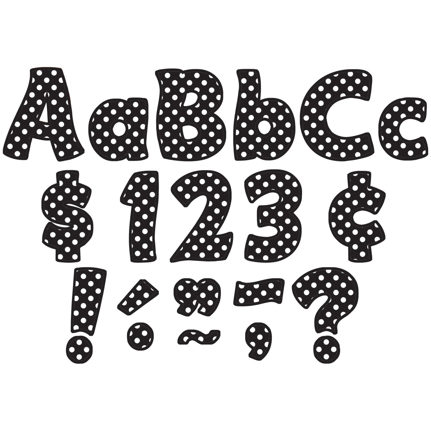 Black Polka Dots Funtastic Font 4&#x22; Letters Combo Pack, 208 pieces.