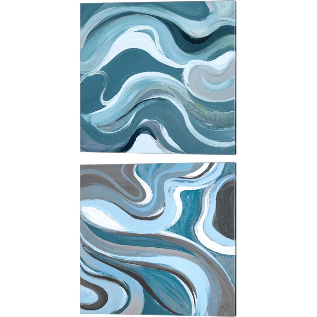 Curvilinear Blue by Lanie Loreth 14&#x22; x 14&#x22; Canvas Wall Art (Set of 2)