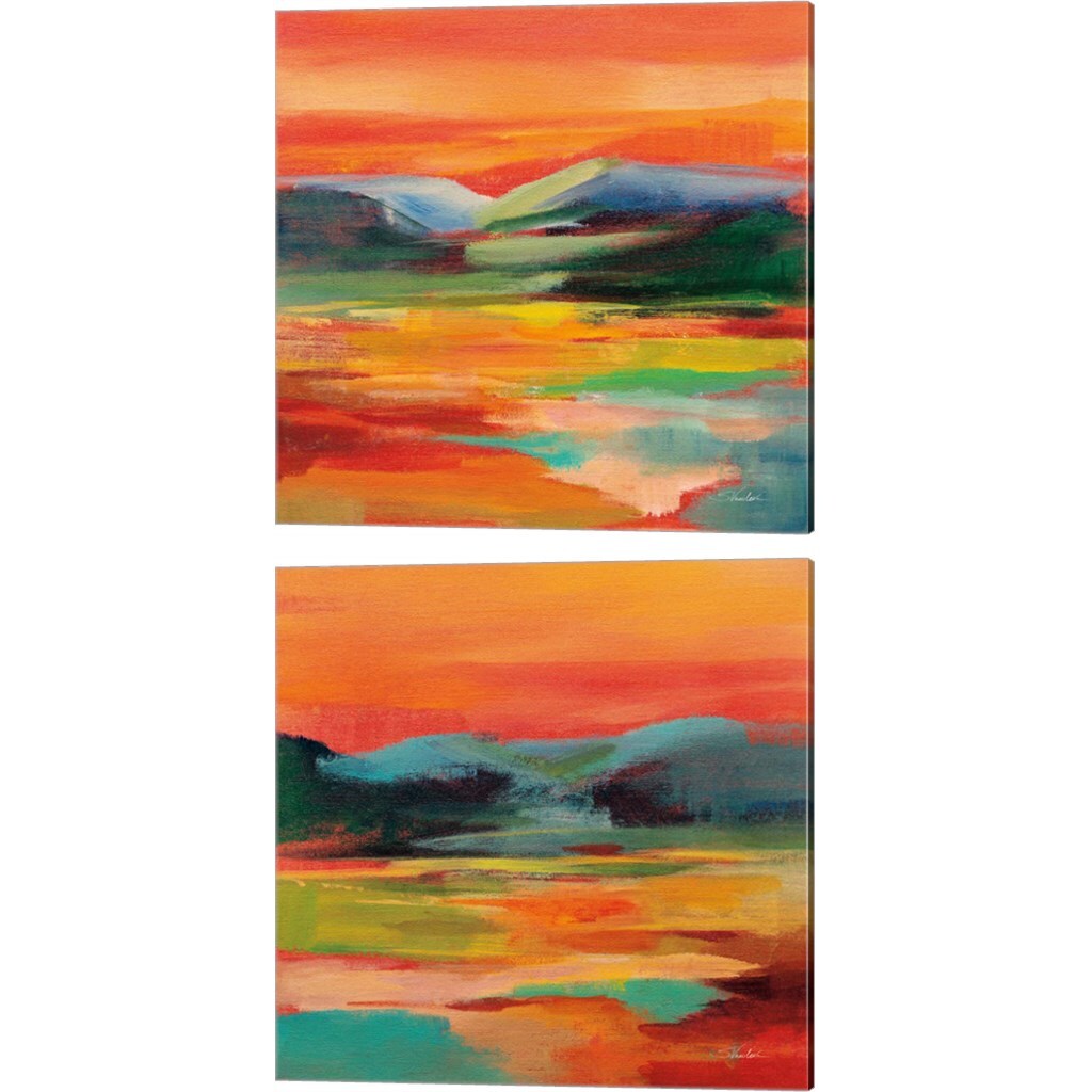 Flower Hill Sunset by Silvia Vassileva 14" x 14" Canvas Wall Art (Set of 2)