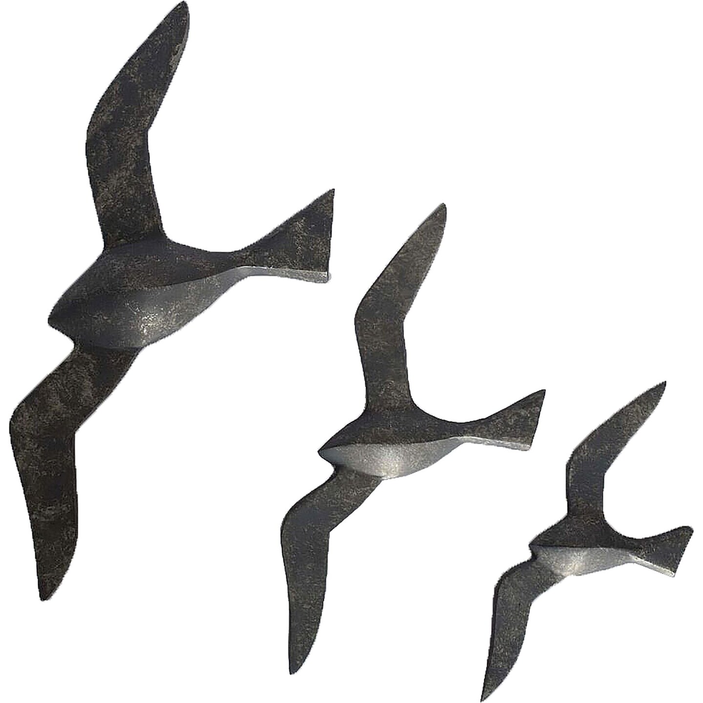 Signature Home Collection Set of 3 Charcoal Gray Flock of Seagulls Wall Sculpture 20"