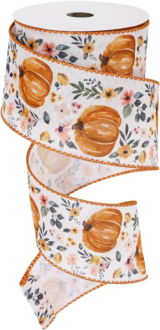 Floral Fall Ribbon Fall Wired Edge Ribbon - Boho Floral Pumpkin Craft Ribbon Rustic ...