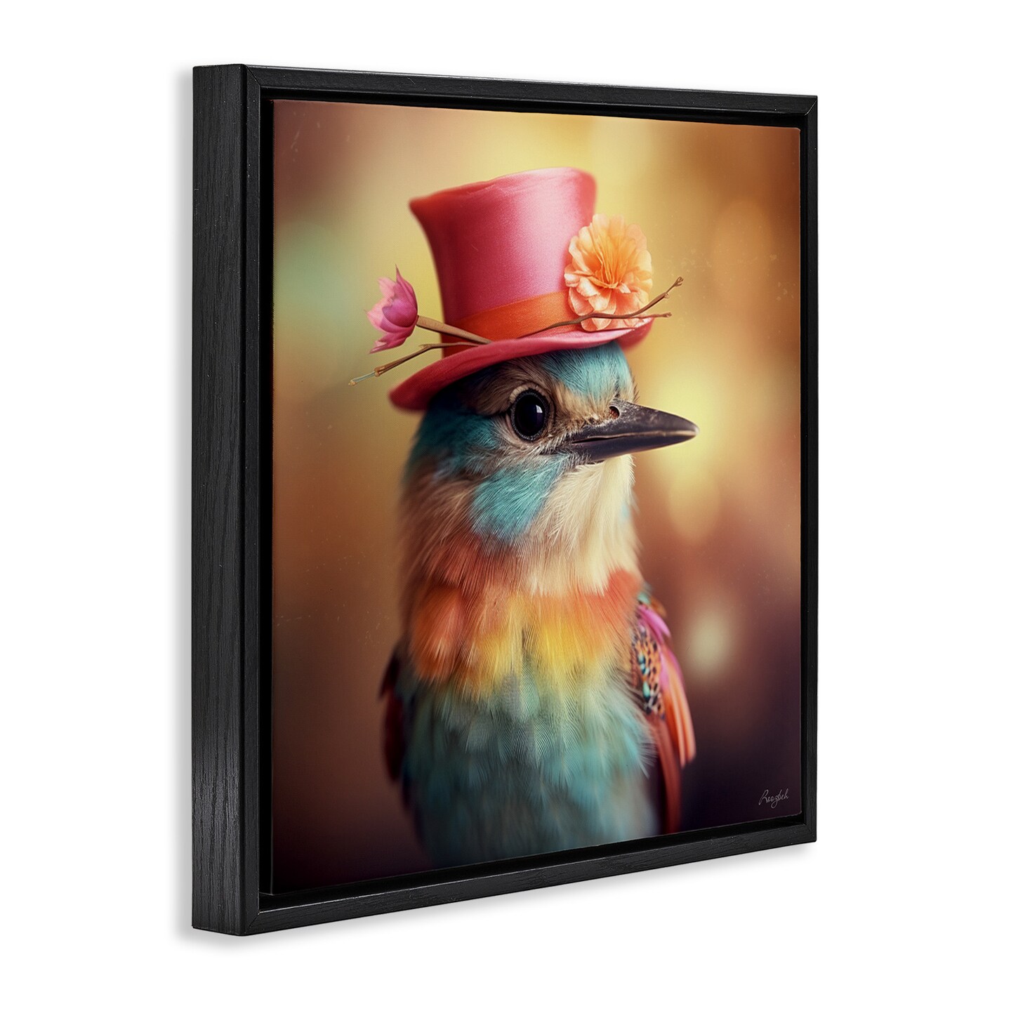 Stupell Industries Pastel Bird in Hat Framed Floater Canvas Wall Art