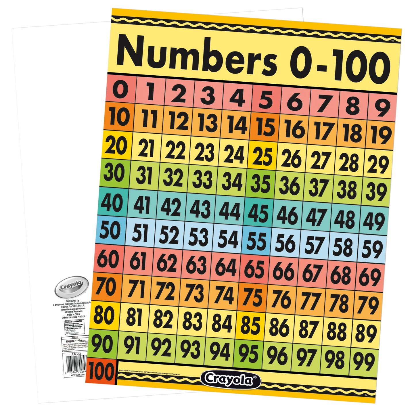 Crayola&#xAE; Numbers 0-100 Chart, 17&#x22; x 22&#x22;