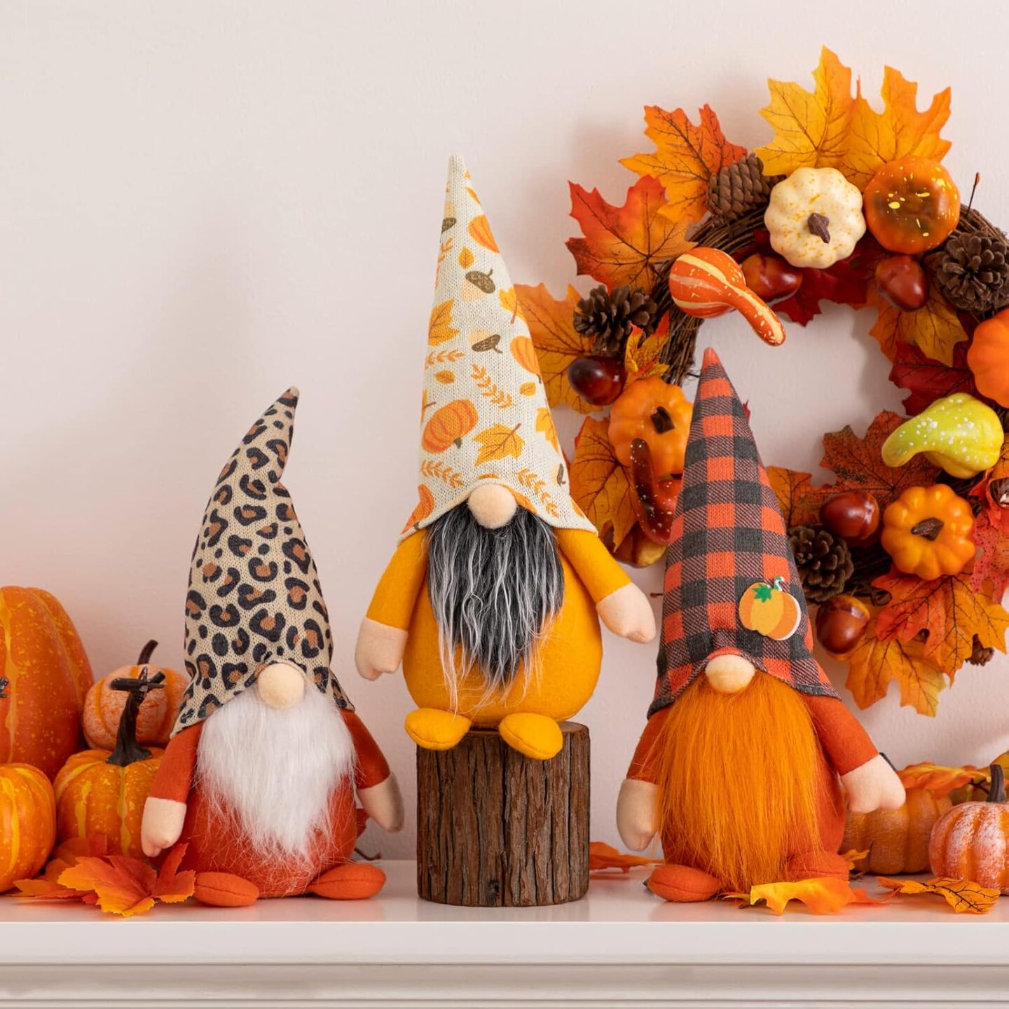 Autumn Décor: 3 Pieces Plush Gnomes Elf, 15.4-Inch Fall Gnomes Thanksgiving Decorations, Fall Farmhouse Decor, Fall Home Decorations