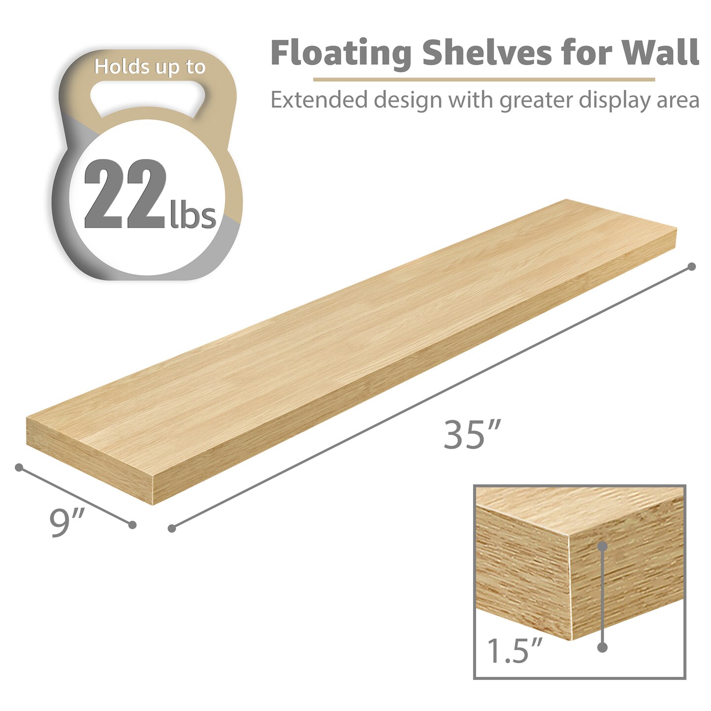 Sorbus Floating Shelves for Wall - 2 Long Floating Shelves for Bedroom, Kitchen, Living Room, Bathroom Shelves, Home Decor, Farmhouse - 35 x 9 Inch Wall Mounted Floating Shelves for Wall