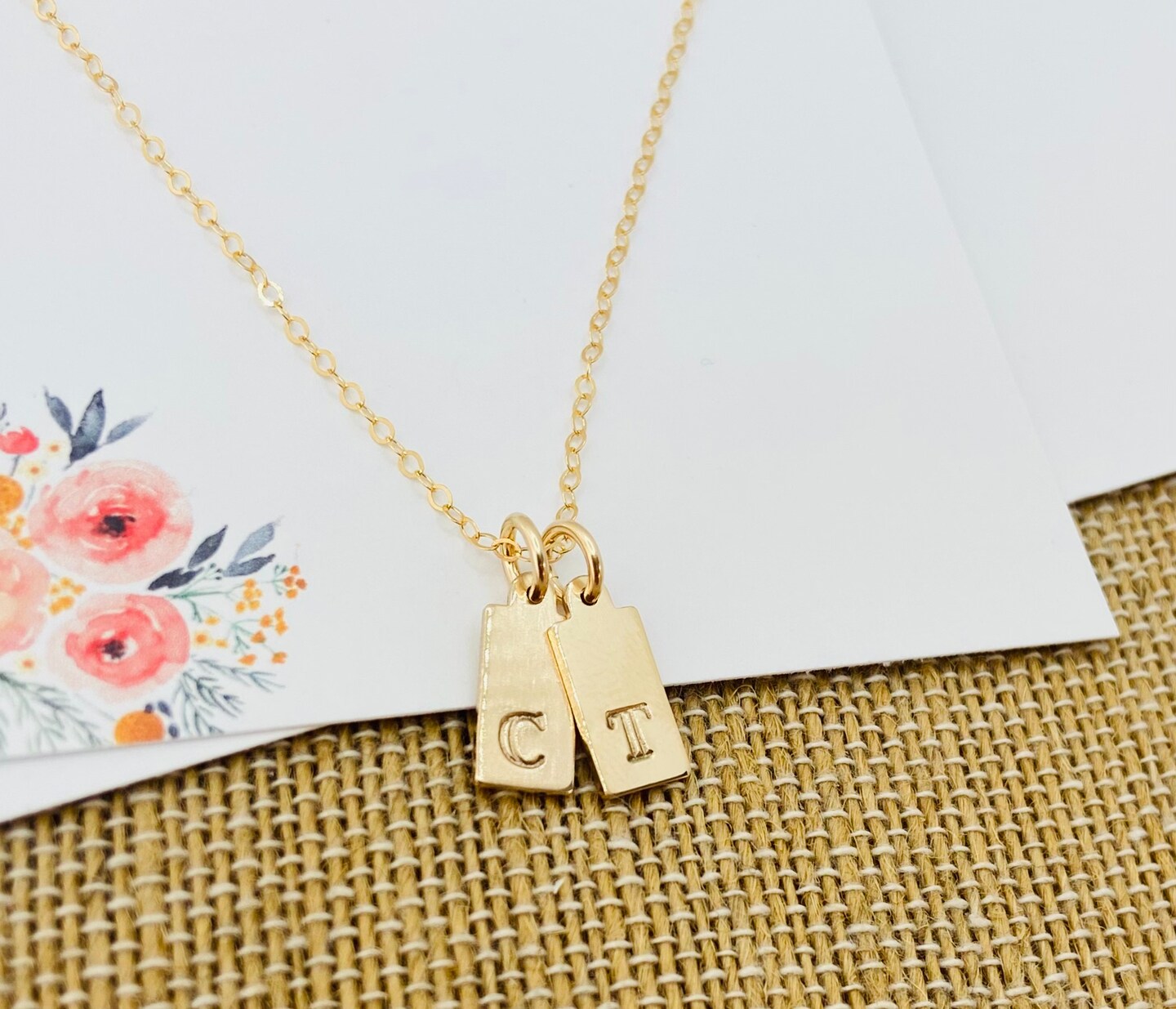 Initial Gold Bar Necklace, Gold Tag Necklace, Tiny Tag Necklace
