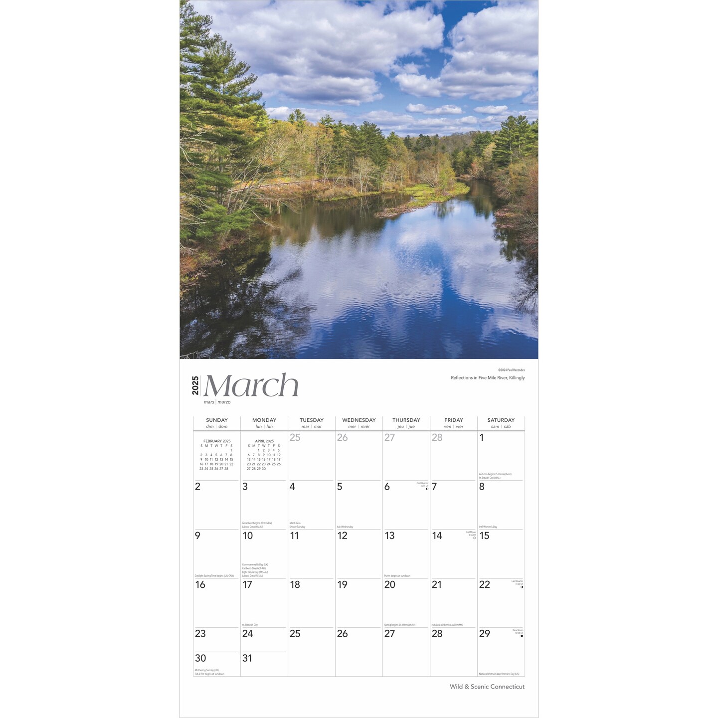 Connecticut Wild &#x26; Scenic | 2025 12 x 24 Inch Monthly Square Wall Calendar | Plastic-Free | BrownTrout | USA United States of America Northeast State Nature