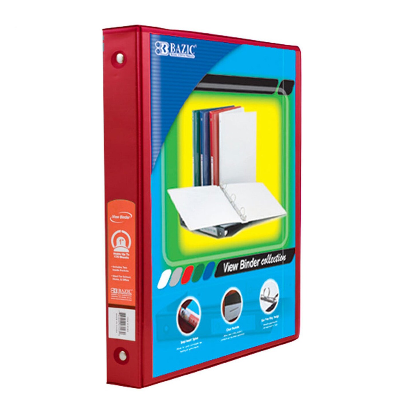 3-Ring View Binder with 2 Pockets, 1&#x22;, Red
