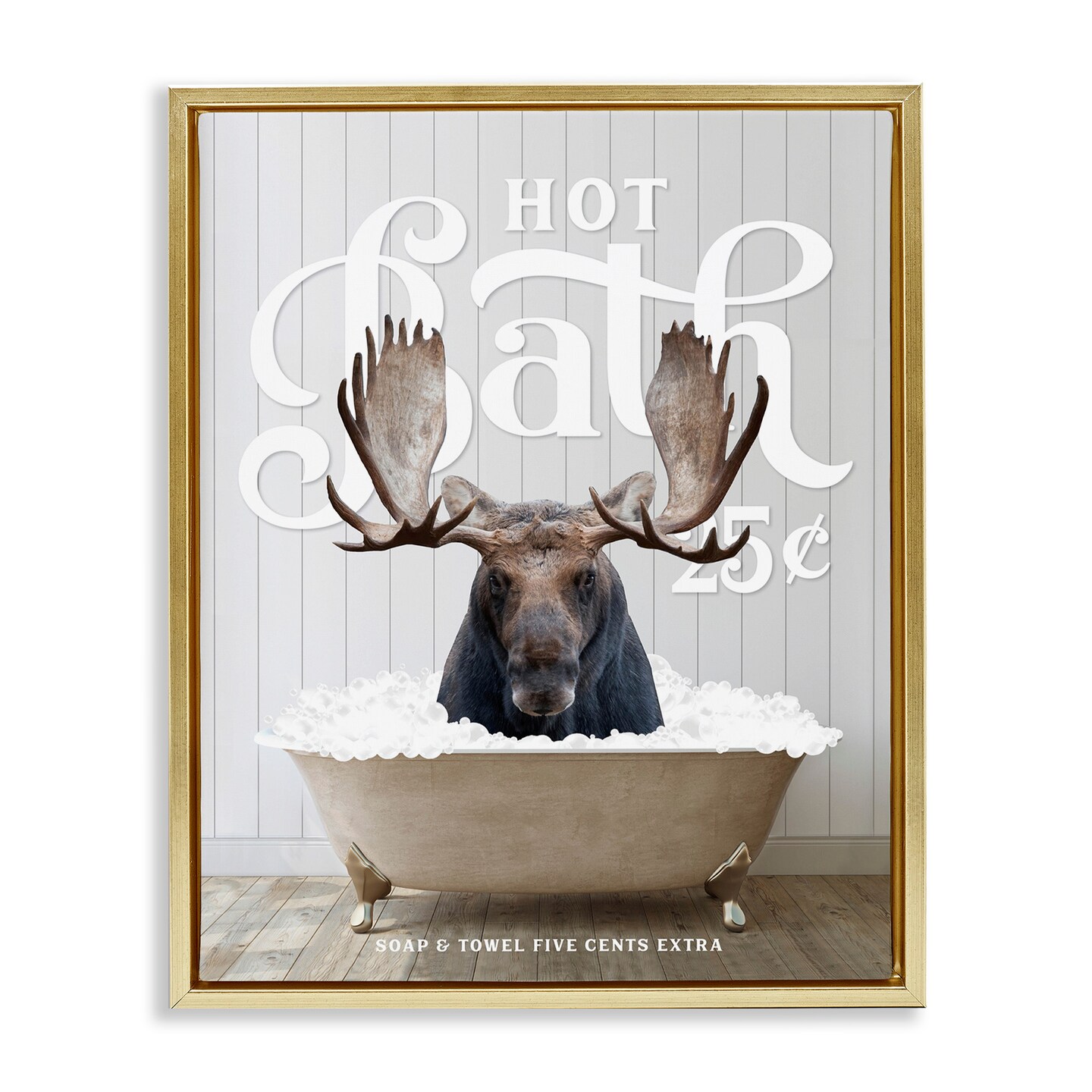 Stupell Industries Vintage Bathroom Moose Ad Framed Floater Canvas Wall Art