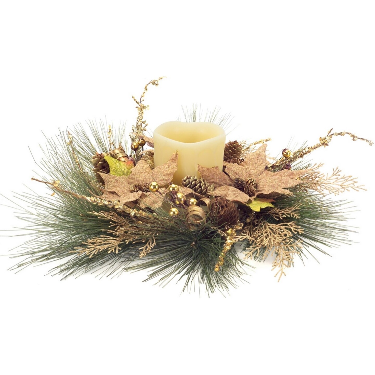 Melrose Lodge Natural Fall Foliage Pillar Candle Rings - 19&#x22; - Brown and Gold - Set of 4