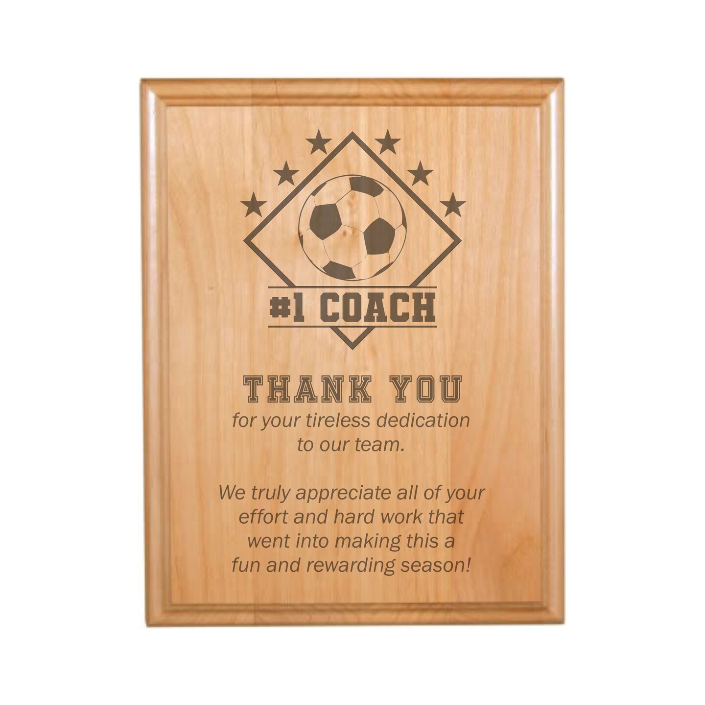 Soccer Coach Thank You Gifts Engraved Natural Wood Plaque, Sports