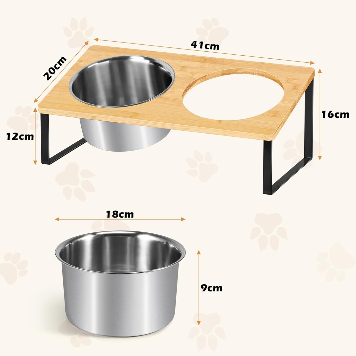Dog Bowls Stand Bamboo Raised Dog Bowl with 2 Stainless Steel Food Water Bowls Set Food Feeding Dishes for Indoor Cat and Large Medium Dogs
