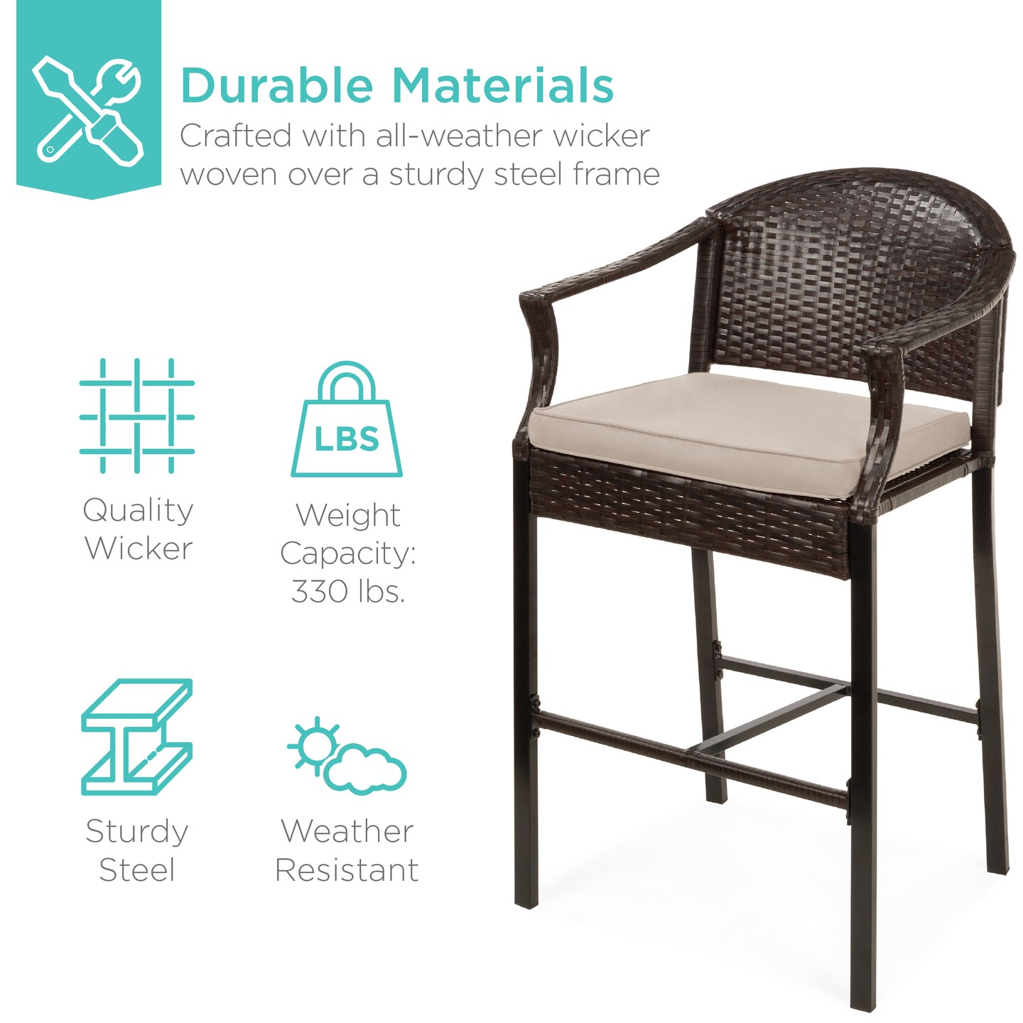 Best Choice Products 3-Piece Outdoor Wicker Bistro Bar Height Set for Patio, Garden w/ Barstools, Steel Frame