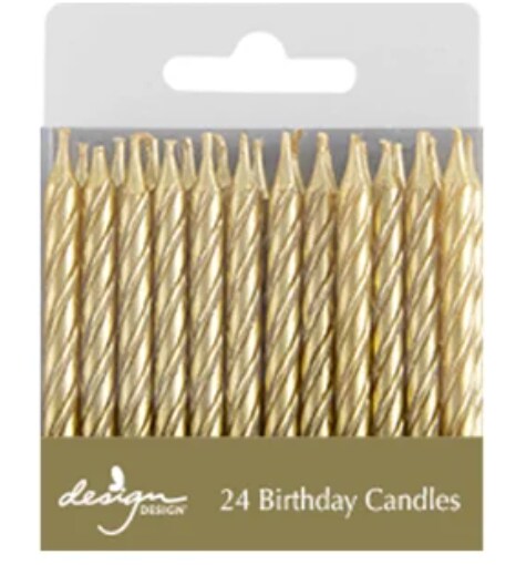 Elegant Gold Twist Birthday Candles – 24 Metallic Spiral Candles, 2.375" Tall – Perfect for Cakes & Celebrations