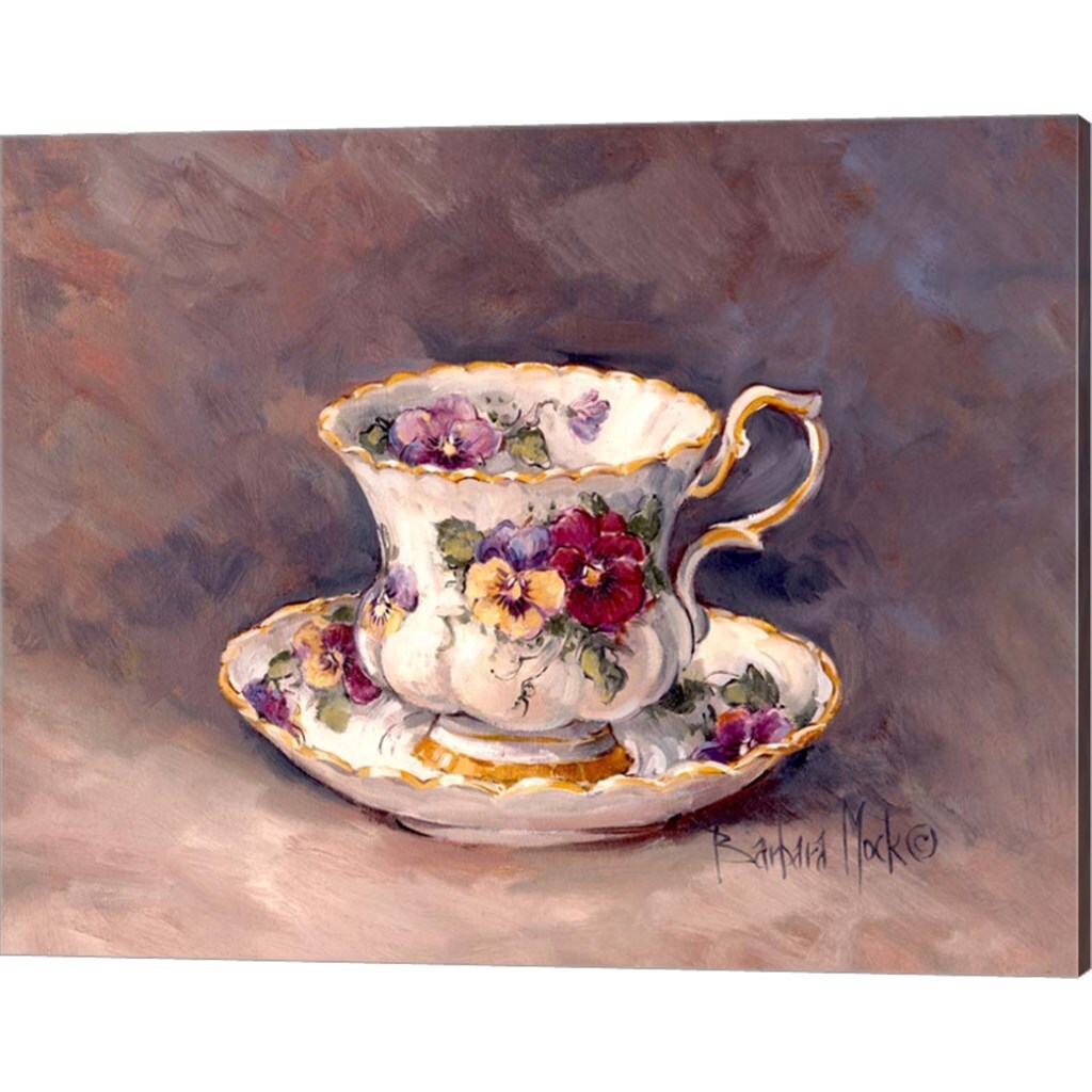 Pansy &#x26; Morning Glory Teacup by Barbara Mock 15&#x22; x 12&#x22; Canvas Wall Art (Set of 2)