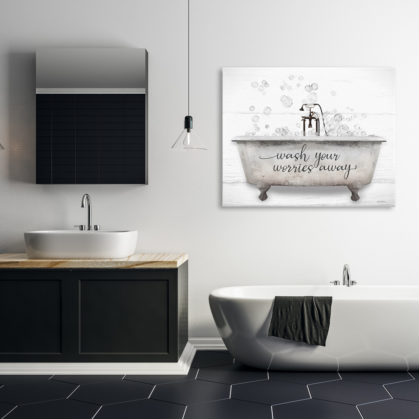 Stupell Industries Wash Your Worries Away Tub Canvas Wall Art