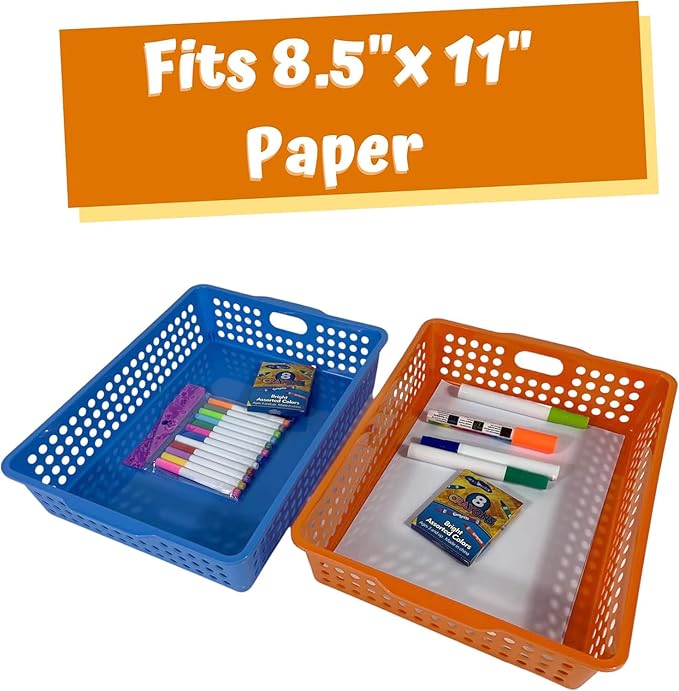 Novelty 6 Pack Colorful Plastic Classroom Storage Bins 13.75&#x22; X 10.25&#x22; for Organizing Paper Trays, pencils, arts and crafts supplies, and rainbow containers for kids&#x27; school supplies