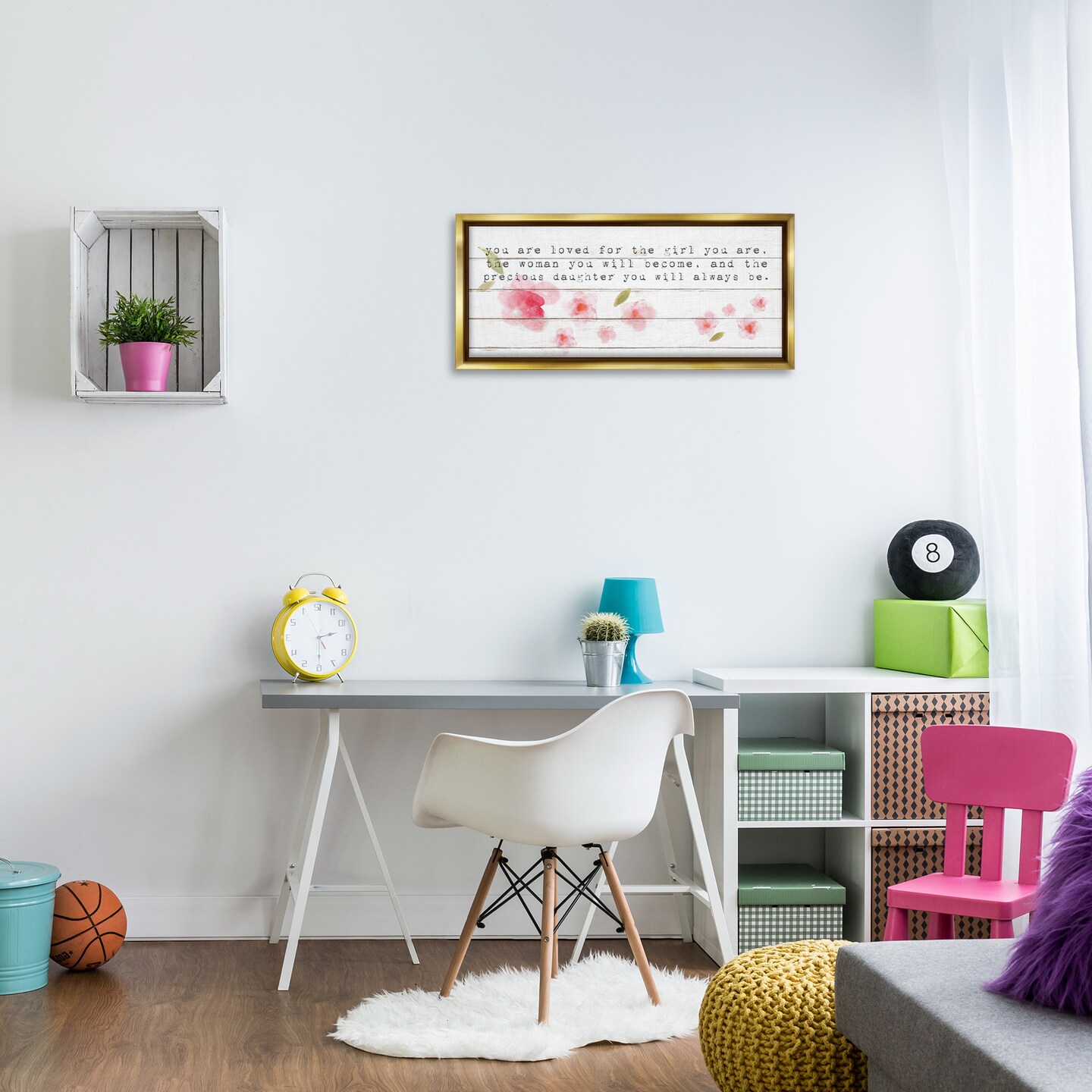 Stupell Industries Precious Daughter with Pink Flowers Framed Floater Canvas Wall Art