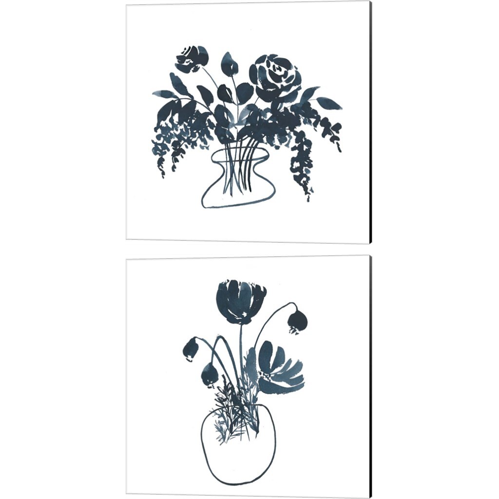 Indigo Floral Study by Lucille Price 14&#x22; x 14&#x22; Canvas Wall Art (Set of 2)