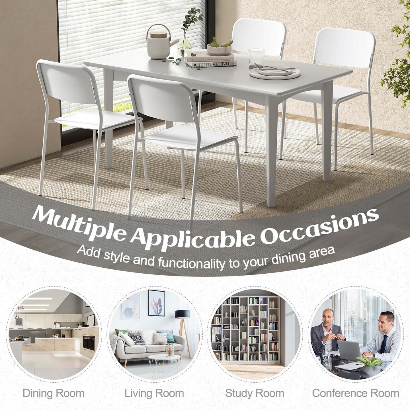 Costway Modern Dining Chairs Set of 4 with Tilted Backrest & Sturdy Metal Legs Plastic Black/White
