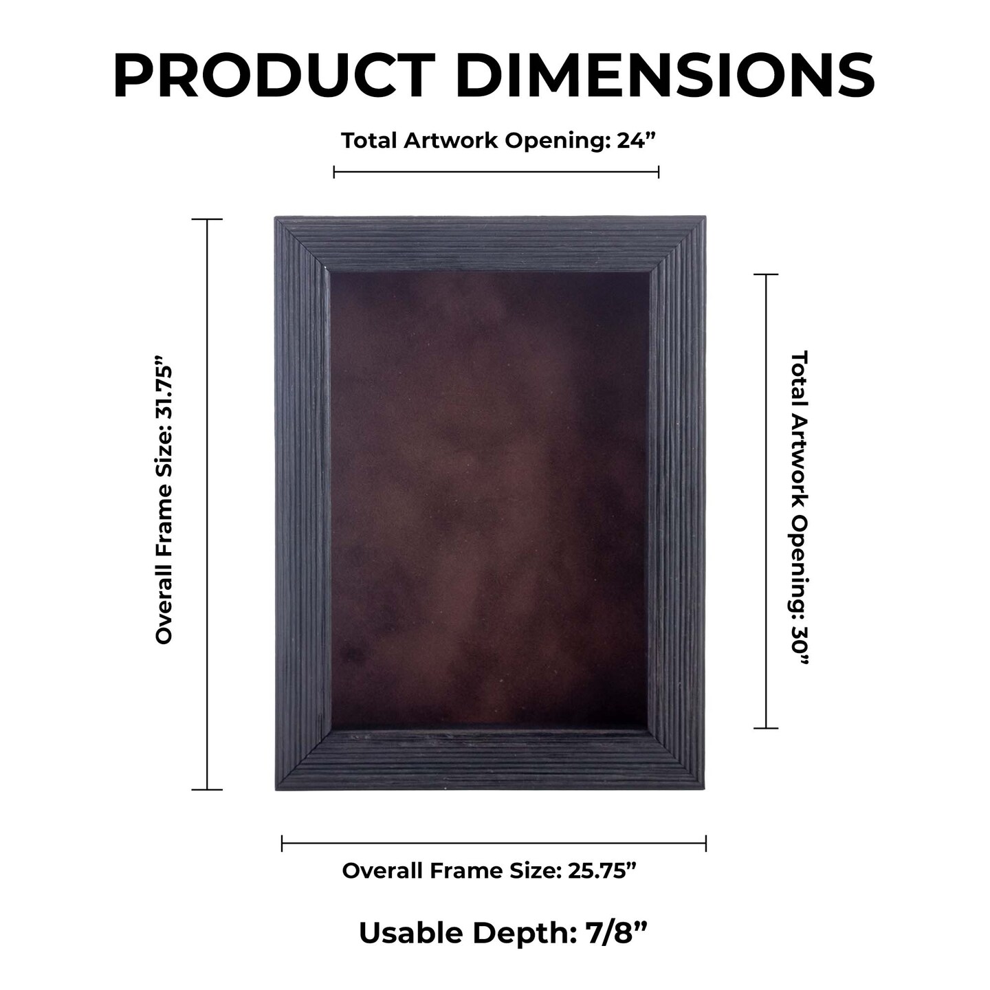 Rustic Black Wood Shadow Box Frame with Acrylic Front - Brown Suede Backing, 30 Sizes