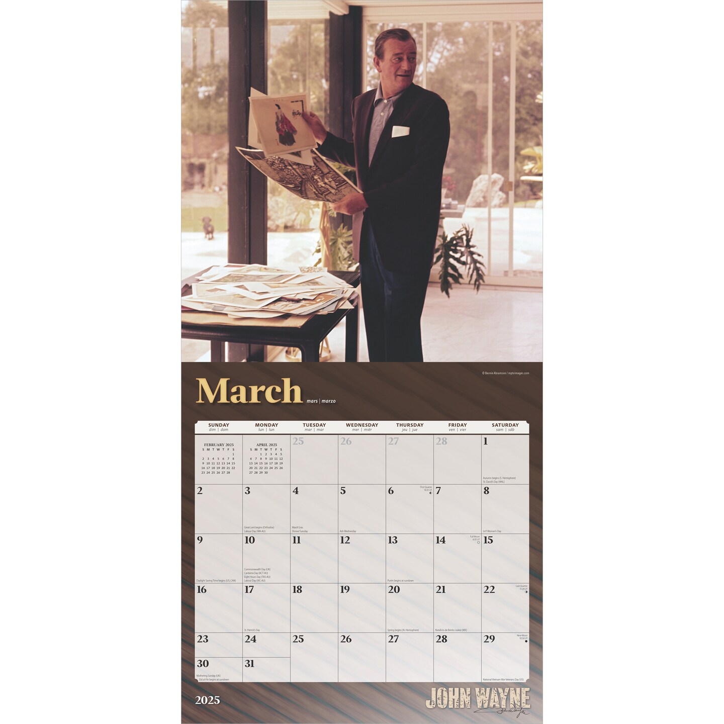 John Wayne OFFICIAL | 2025 12 x 24 Inch Monthly Square Wall Calendar | Foil Stamped Cover | Plastic-Free | BrownTrout | USA American Actor Celebrity Duke