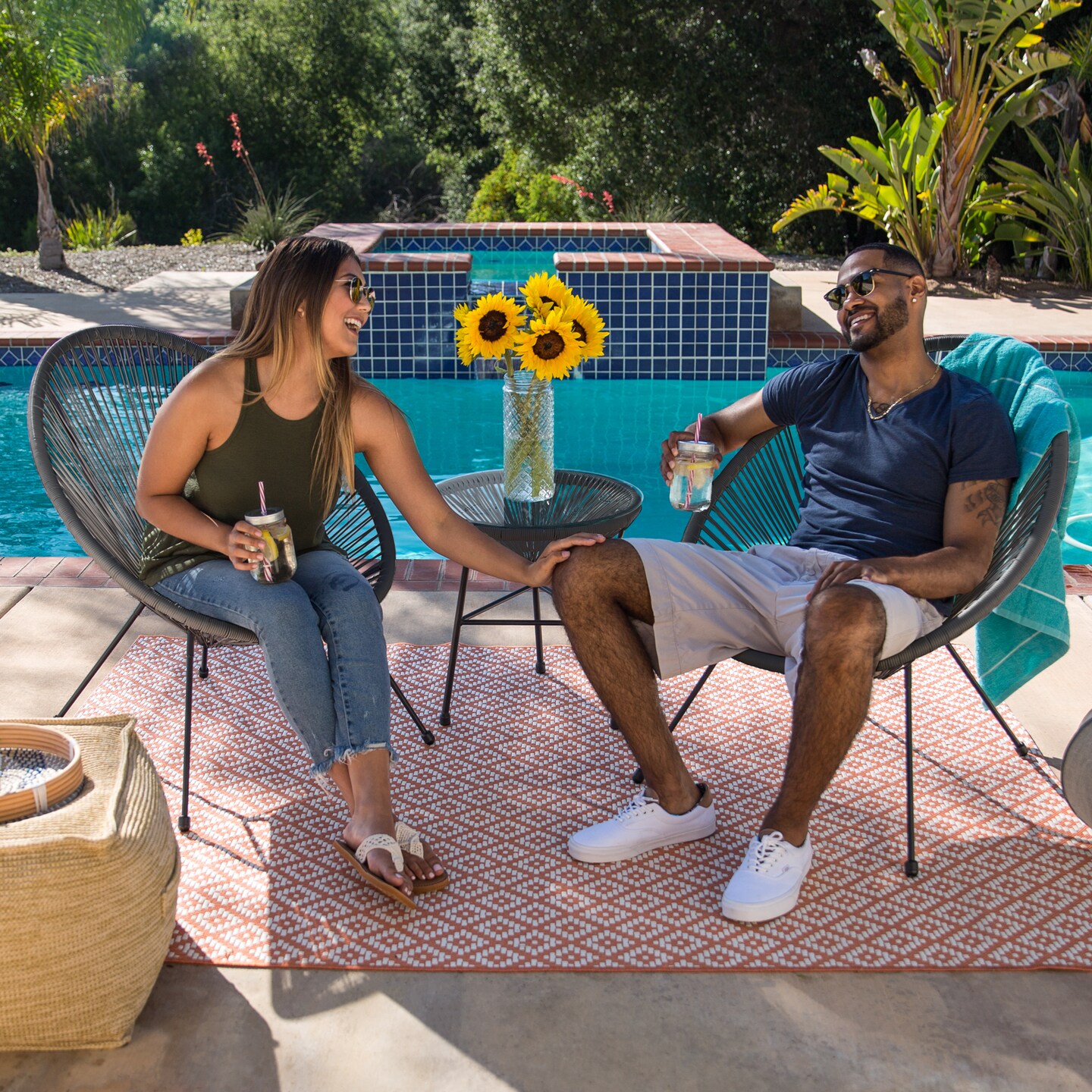 Best Choice Products 3-Piece All-Weather Patio Acapulco Bistro Furniture Set w/ Rope, Glass Top Table