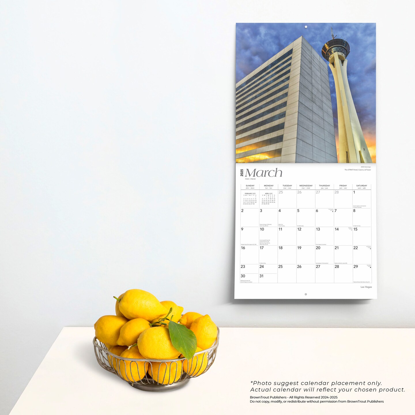 Las Vegas | 2025 12 x 24 Inch Monthly Square Wall Calendar | Foil Stamped Cover | Plastic-Free | BrownTrout | USA United States of America Nevada Rocky Mountain City