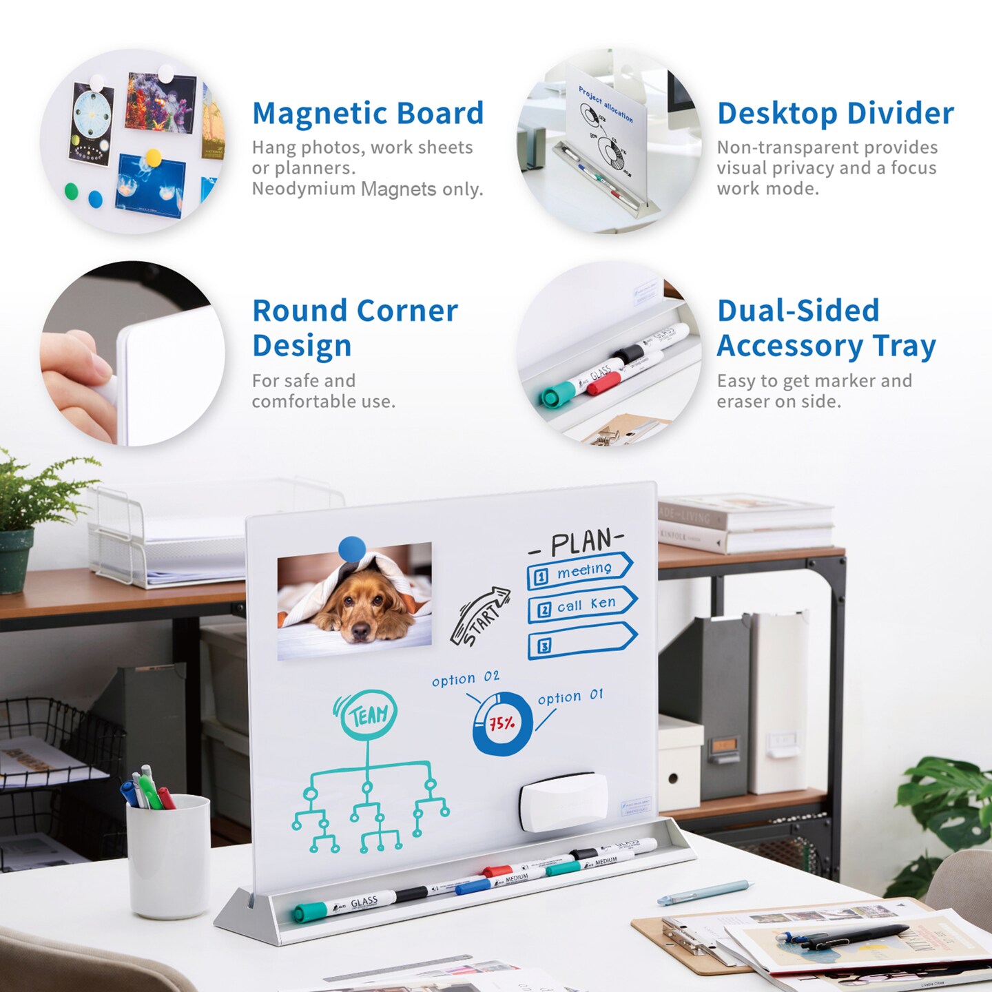 Audio-Visual Direct Magnetic Desktop Memo White Board Planner for Reception & Office