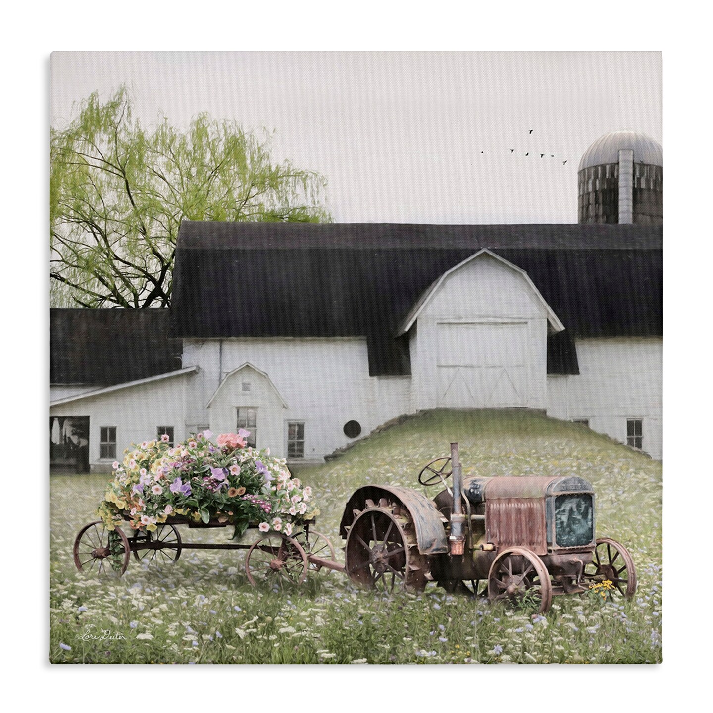 Stupell Industries Floral Tractor in Farmhouse Field Canvas Wall Art