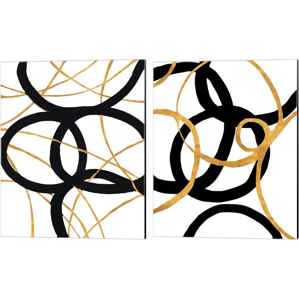 Black and Gold Stroke by Megan Morris 12" x 15" Canvas Wall Art (Set of 2)