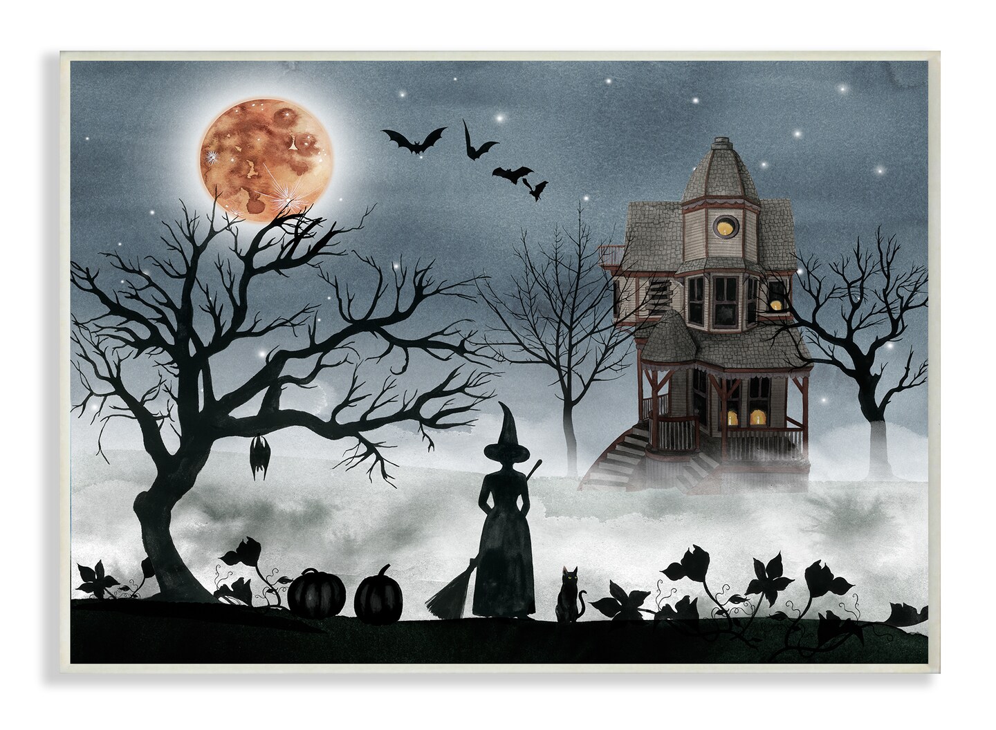 Stupell Industries Witch &#x26; Haunted House Scene Wall Plaque Art