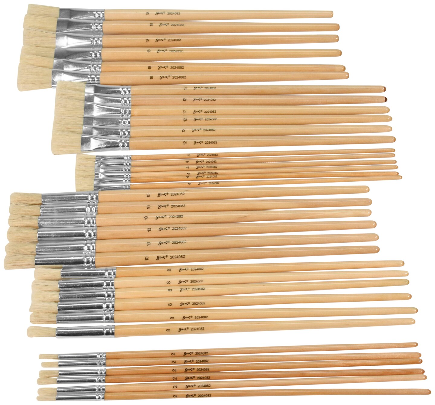 Sax Olympia Interlocked Hog Hair Bristle Paint Brushes Long, Assorted Sizes, Set of 36