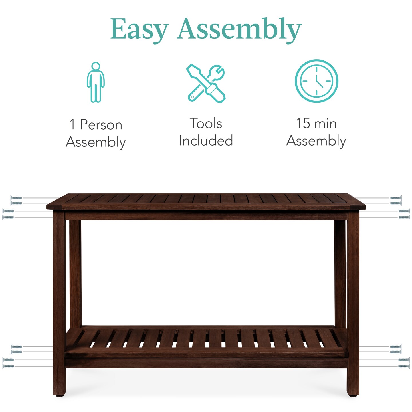 Best Choice Products 48in 2-Shelf Indoor Outdoor Wooden Console Table Multifunctional Buffet Bar Storage